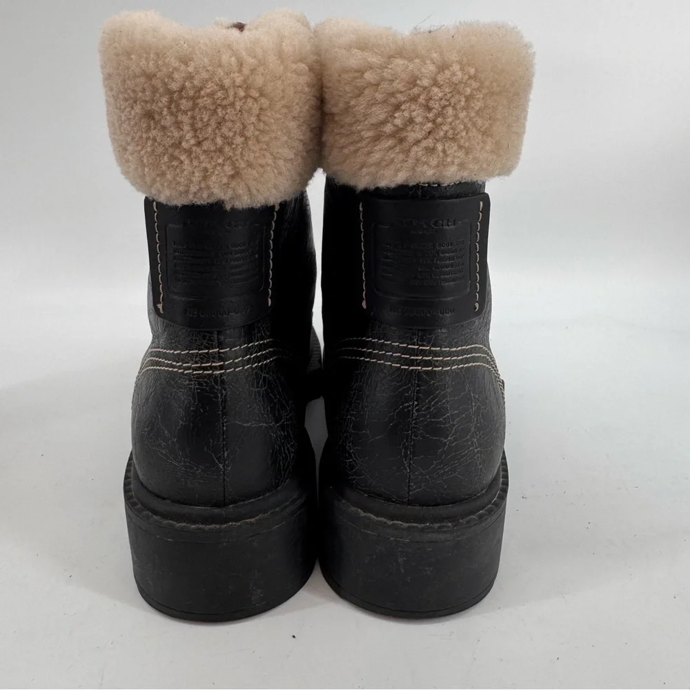 Coach Black fuzzy combat boots